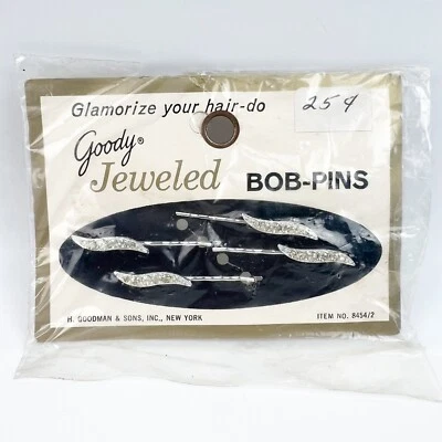 Vintage 1950s Goody Bobby Hair Pins Bob 4 Pieces Silver Rhinestone New Pack Wear - Image 1 of 4
