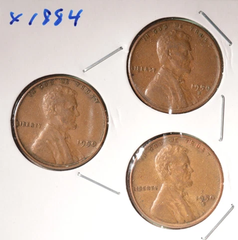 1950-P + 1950-D + 1950-S - USA Lincoln Wheat Cent Set - INV# X-1884   🇺🇸 Cover