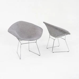 2010s Harry Bertoia for Knoll Small Diamond Lounge Chairs Grey Fabric 2x Avail - Picture 1 of 12