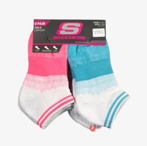 SKECHERS Girl Sock Low Cut Mesh Ventilation Cushioned 6 Pack Shoe Size 11C-3.5Y - Picture 1 of 4