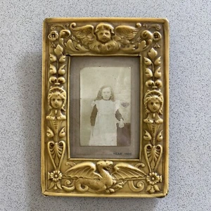 Edwardian 1908 Memorial Photo of Girl Ornate Casein Frame Mourning Death Piece - Picture 1 of 19