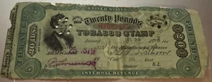 1879 United States Internal Revenue Tax Paid Tobacco Stamp, 20 pounds NJ - Picture 1 of 2