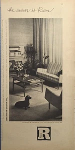Risom MCM Furniture Showrooms Dachshund Dog Pencil Legs Vintage Print Ad 1958 - Imagen 1 de 4