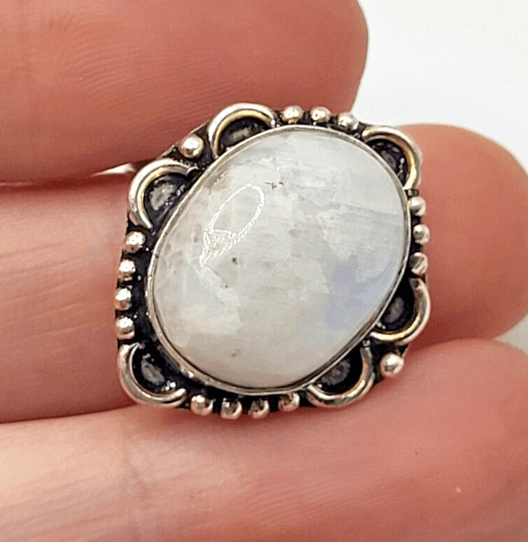 Anillo de piedra blanca de cuarzo bohemio talla 9,75 Foto 1 de 4