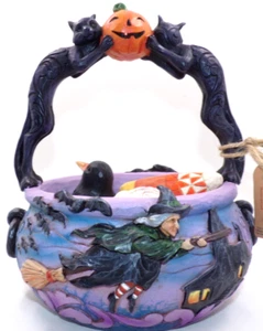 Jim Shore Halloween Basket with Figurines 2022 'Oh What a Frightful Night' - Picture 1 of 11