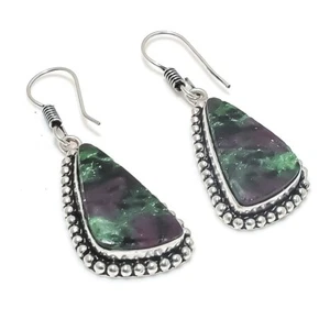 Ruby Zoisite Gemstone Handmade 925 Sterling silver Earring Size 2'' - Picture 1 of 1