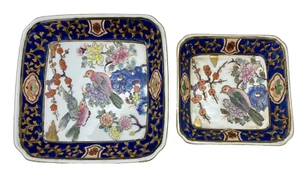Vtg Asian Ceramic Porcelain Etched Dishes Hand Decorated in Macau - Picture 1 of 4