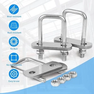 M6 M8 M10 Square U-Bolts 304 Stainless Steel U Clamp Bolt &Nuts and Frame Plates - Picture 1 of 14
