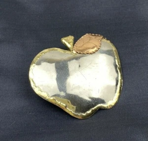 Mixed Metal Brass Copper 3" Apple Pendant Brooch Pin Made in Mexico Vintage '90s - Picture 1 of 8