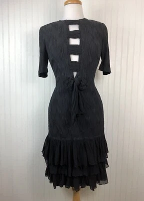 Vestido Louis Feraud Para Mujer Vintage Negro Volantes Texturizado Seda Talla 8/US Foto 1 de 4