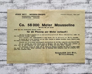 1926 Mousseline Witt Weiden Oberpfalz Webwaren Fabrikation Vintage Werbung Deko - Picture 1 of 2