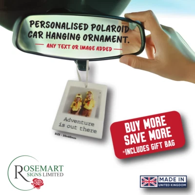 ROSEMART SIGNS LIMITED Personalized Acrylic Photo for Car, Hanging Ornament, Polaroid, Any Image text