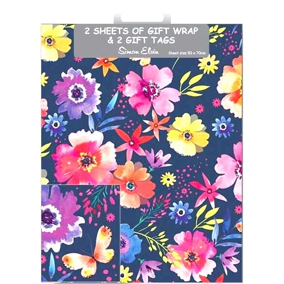 SIMON ELVIN FLORAL GIFT WRAP - 2 SHEETS GIFT WRAPPING PAPER & TAGS - womens - FAST DISPATCH