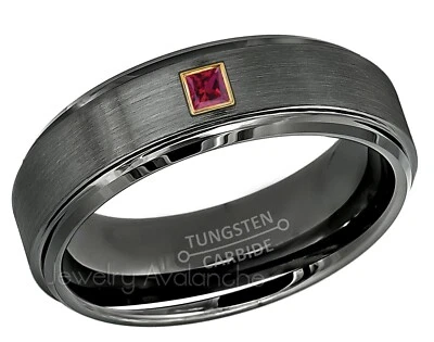 Anillo de tungsteno rubí corte princesa 0,05 ctw, alianza de boda de tungsteno bronce 6 mm #806 Foto 1 de 2