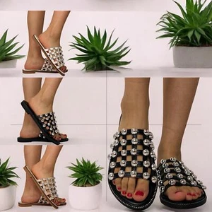 WOMENS SUMMER STUDDED SLIP ON SLIDERS - Bild 1 von 10