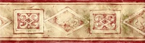 Diamond Square Tile Rust Brown Scroll Leaf Geometric Moulding Wallpaper Border - Picture 1 of 3