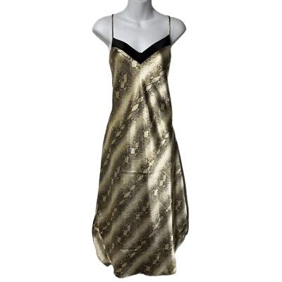 Camisón largo satinado sedoso estampado piel de serpiente cine Etoile vintage vestido sin mangas L Foto 1 de 4