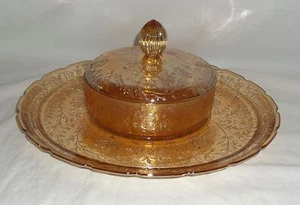 Jeannette FLORAGOLD IRIDESCENT* CANDY/CHEESE DISH w/LID ON INDENT TRAY/PLATE - Picture 1 of 1