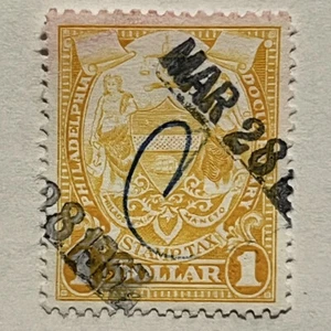 INTERESTING PHILADELPHIA $1 YELLOW DOCUMENTARY STAMP TAX - Picture 1 of 2