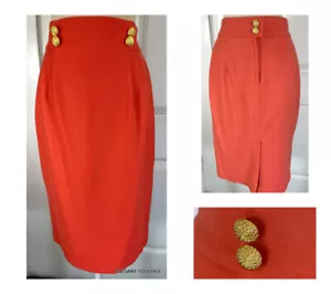 Gonna a matita vintage rosso alloro S/M misto lana midi dritta anni 90 ufficio - Foto 1 di 10