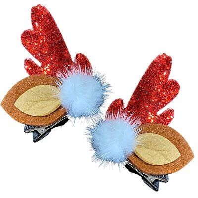 Pinzas para el cabello con cuerno de reno brillante de Navidad Needzo, acceso para el cabello con temática navideña... Foto 1 de 4