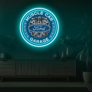 Letrero de neón con logotipo de garaje Ford Muscle Car 18"x18" luz coche garaje vintage decoración de pared - Imagen 1 de 4