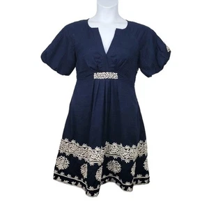 Anthropologie Mini Abito Donna Orla Blu Manica a sbuffo Ricamato Taglia 2 Nuovo con etichette - Foto 1 di 7