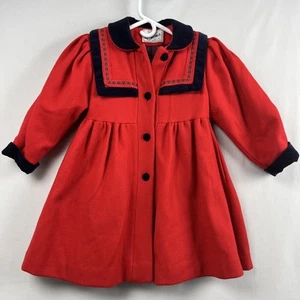 Rothschild Vintage Coat Girls size 5 Red Wool Nautical Coat Preppy Sailor - Picture 1 of 18
