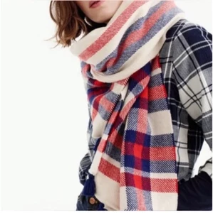 J. Crew Oversized Plaid Wollmischung Schal Halstuch in Rot/Blau Damen - Bild 1 von 5