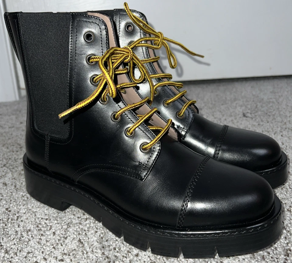 $950 Women Sz 7.5 Salvatore Ferragamo Rosco Leather Combat Ankle Boot Lace Up - Image 1 of 4
