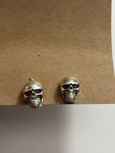 Sterling Silber Totenkopf Ohrstecker mit Rubin Augen - Bild 1 von 3