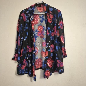 Draper's & Damon's Black Blue Pink Floral 3/4 Sleeve Open Front Cardigan Stretch - Picture 1 of 5
