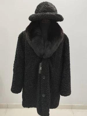 Мужская черный реальный персидский ягненка меха длинное пальто FOX меховой воротник все размеры предварительная продажа - Изображение 1 из 4