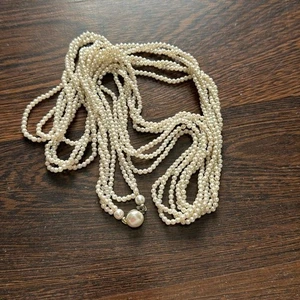 Vintage Seed Pearl Multi-strand Long Necklace White - Picture 1 of 5