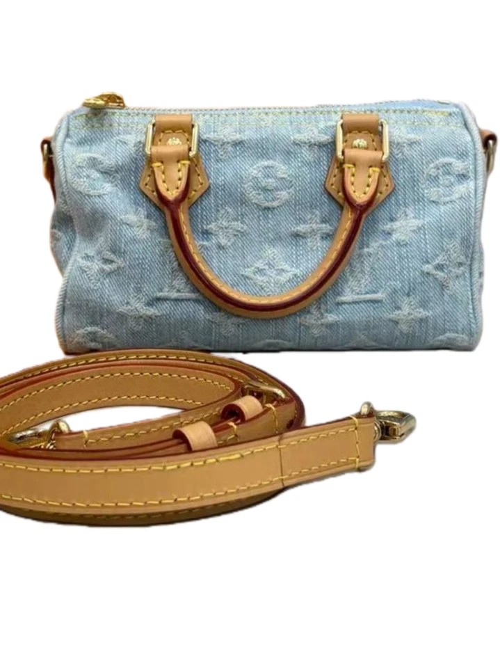 Bolso Bandolera Louis Vuitton Speedy nano Azul Claro Denim Modelo Chip Hombro Foto 1 de 4