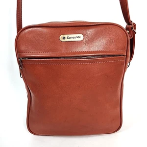 Vtg Samsonite 70s Travel Shoulder Bag Purse Brown Faux Leather Carry On Luggage - Picture 1 of 17