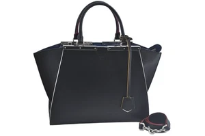 Authentic FENDI Vintage 3JOURS 2Way Shoulder Hand Bag Leather Black 3025N - Picture 1 of 10