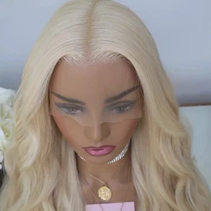 Parrucche Bionde Sbiancate Capelli Resistenti al Calore Long Wavy Frontali Lace - Foto 1 di 8
