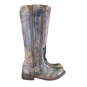 Bedstu Tango Double Zipper Riding Boots Knee High 9 Distressed Leather Tall Moto - Picture 1 of 7