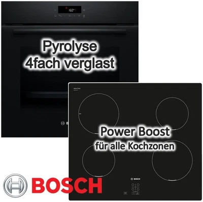 BOSCH Herdset Pyrolyse Induktion 60 cm Backofen 3D-Heißluft PowerBoost Schwarz - Bild 1 von 4