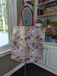 XL GEFÜTTERTE MARKT BEUTELTASCHE hm mit buntem PARISER Druck auf Polyester Rindenstoff NEU - Bild 1 von 7