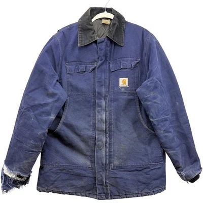 Chaqueta Carhartt Para Hombres XL Azul Tareas Abrigo Ropa de Trabajo Pato Lona Pana Cuello Foto 1 de 4