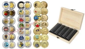 🇨🇦 Canada $2 & $1 Dollar 40-Coin Set, Colored, Wood case box, UNC, 2017 - 2025 - Picture 1 of 4