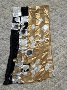 Sciarpa donna pura seta pura seta nero bianco oro floreale 15x60" - Foto 1 di 10