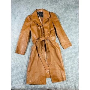 Schöner Vintage warmer brauner 70er Leder Trenchcoat Kontrastnähte LedaSpain  - Bild 1 von 7