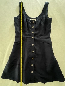 Ann Taylor Loft Leinen Marine Kleid A-Linie Knielang Größe 4 Knöpfe - Bild 1 von 11