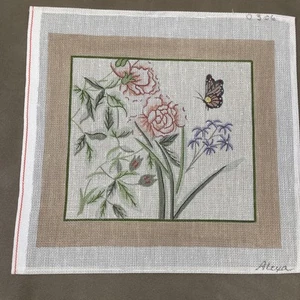 Alexa Handpainted Needlepoint Canvas Butterfly Floral 10x11 18ct Monarch Rose - Picture 1 of 7