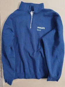 Y2K Phillips Bath NY Jerzees Super Sweat 1/4 Zip Herren L Flecken 22 Grube 26 lang  - Bild 1 von 7