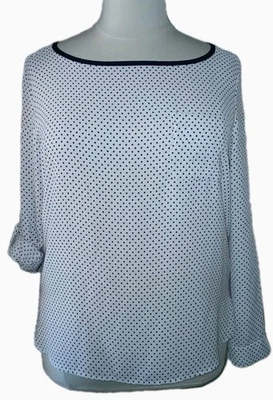 Loft XL Georgette Career Long Sleeve Boatneck Blouse Burgundy Polka Dots Ivory  - Image 1 of 4