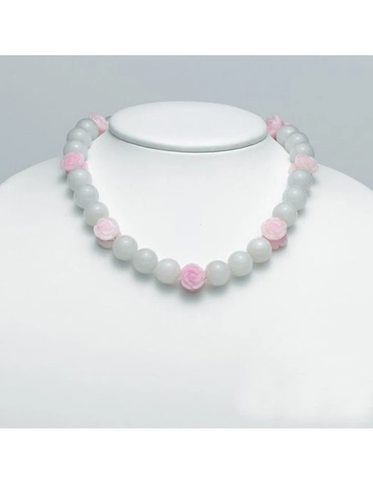 Collana donna Miluna in argento, quarzo rosa e giada bianca CLD3539 - Immagine 1 di 1
